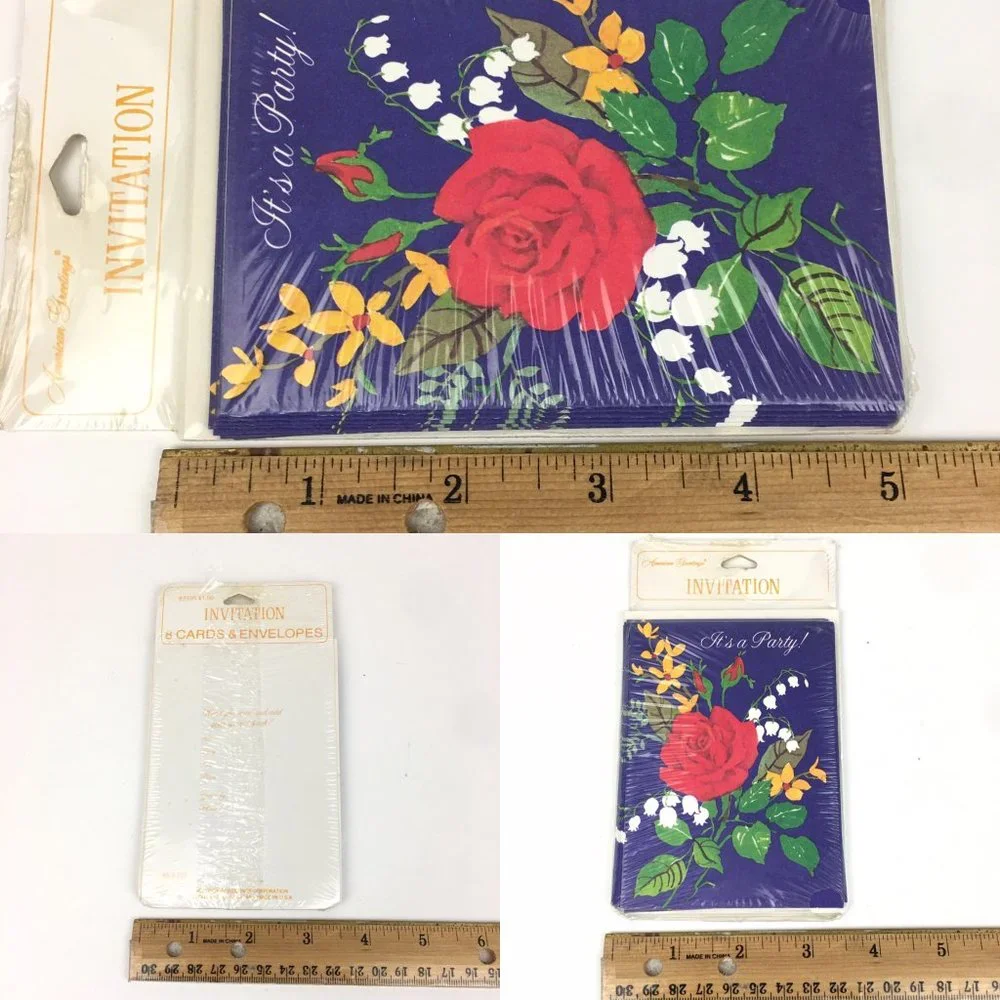 Vtg American Greetings Invitation Its a Party Rose Floral 8 Pack w Card Envelope